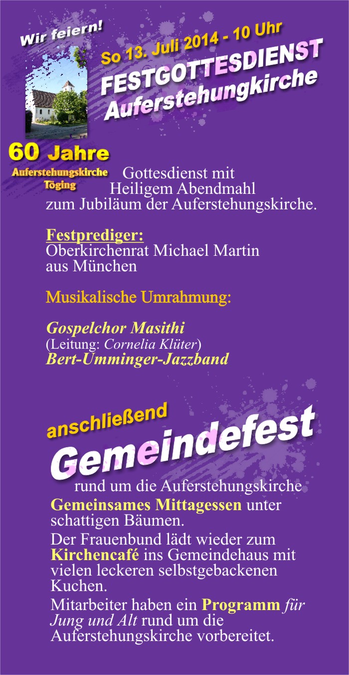 Festgottesdienst und Gemeindefest in Töging am 13. Juli 2014