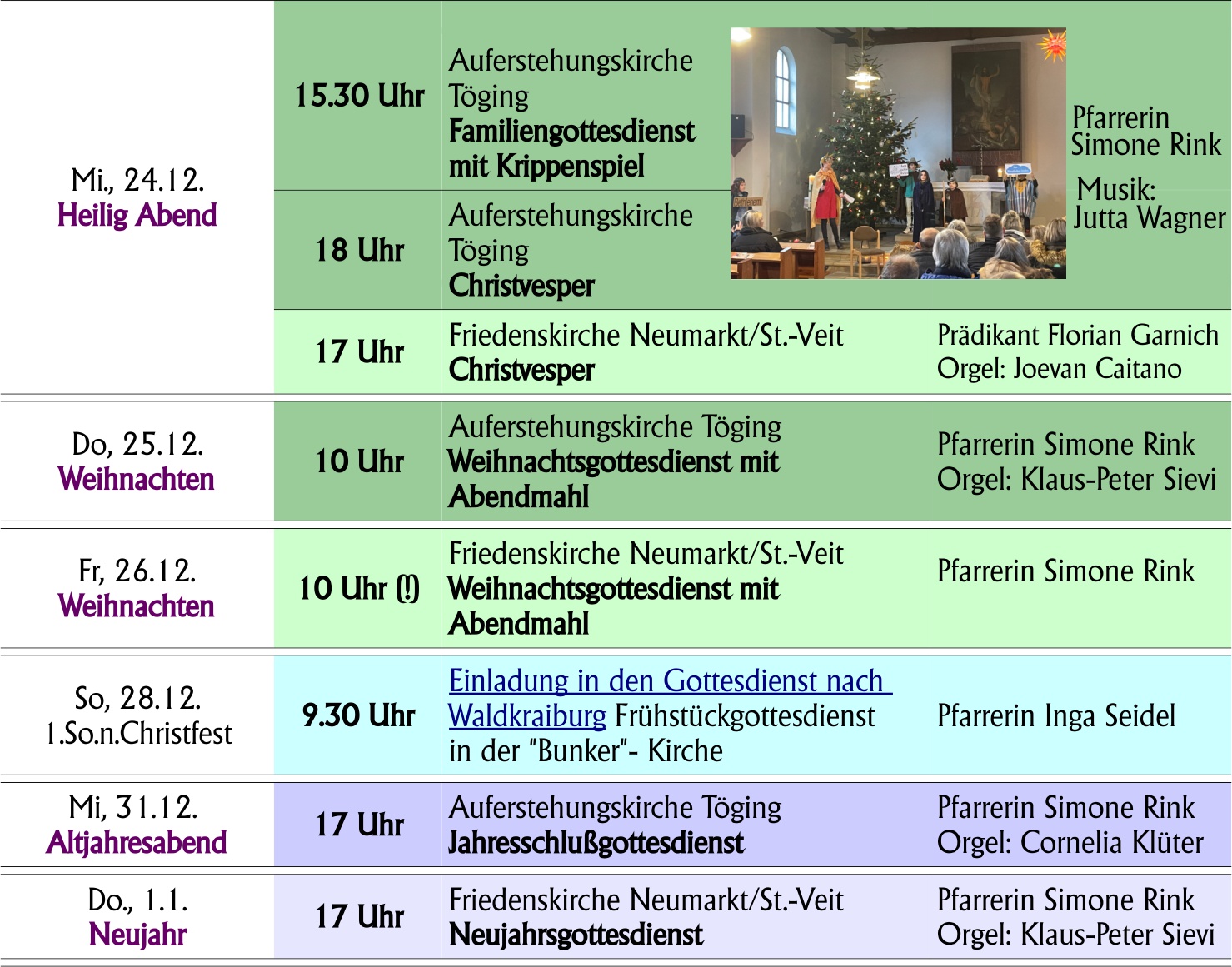 Gottesdienste an Weihnachten